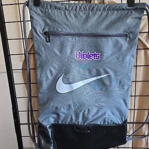 Nike Gray and Black Drawstring Bag with Purple Accent